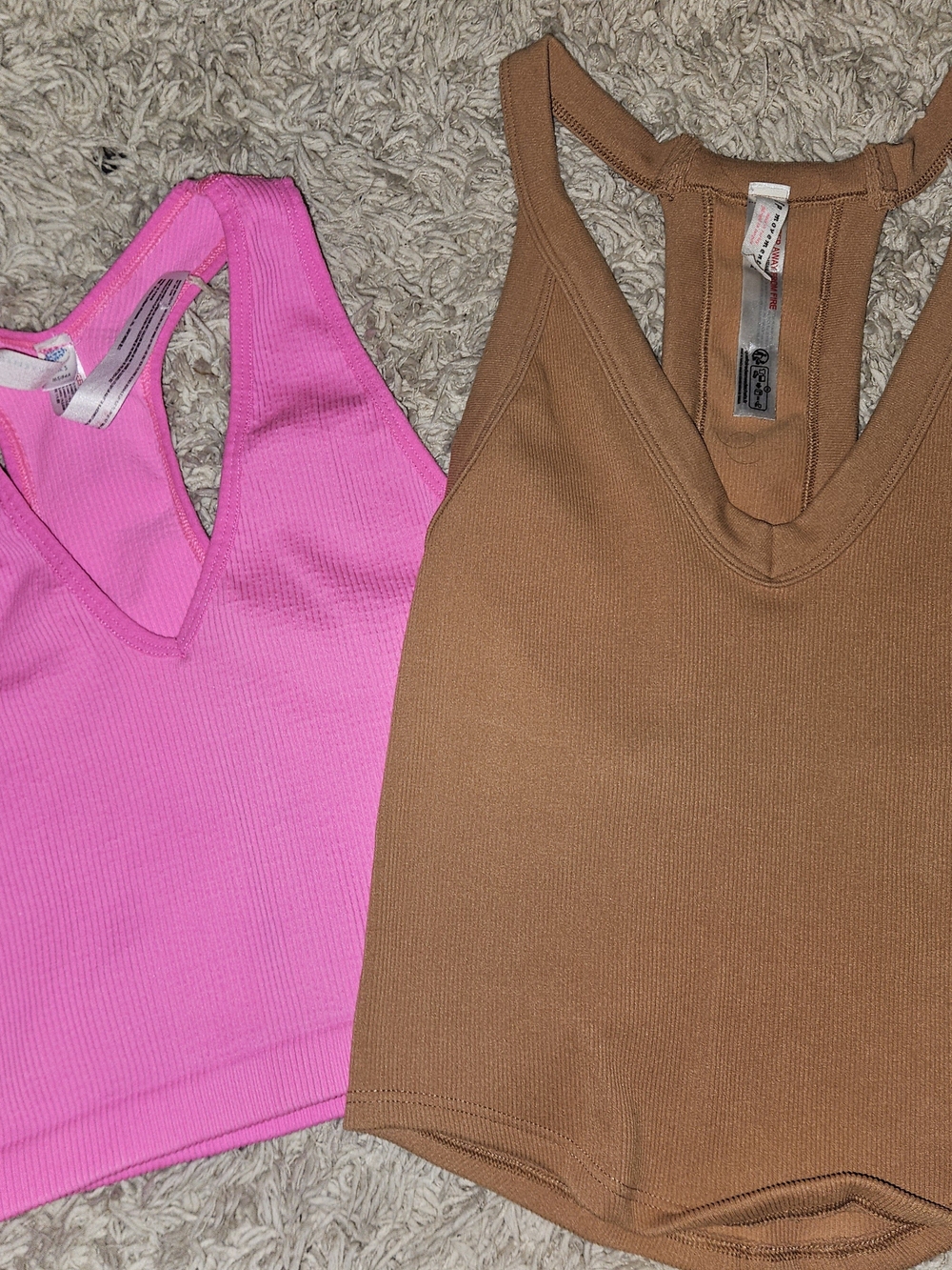 Free People Ribbed V-Neck Crop Tank - Hot Pink & Brown